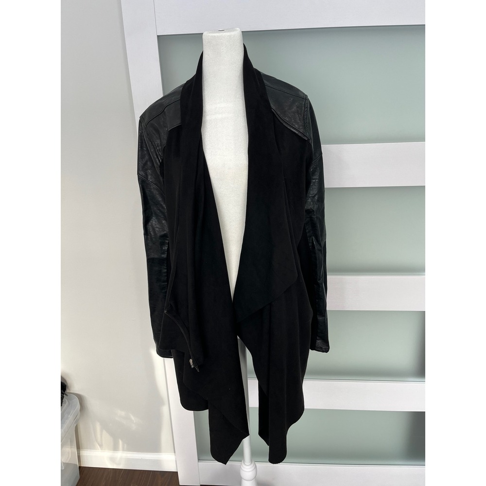 Blank‎ NYC goth moto Black Faux Leather Suede Drape Front Jacket Womens Large